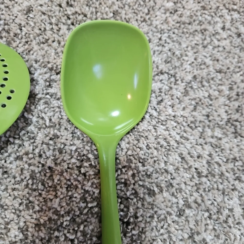Vintage Hutzler Melamine Serving Spoon Skimmer 12 In. Avocado Green Flatware Set